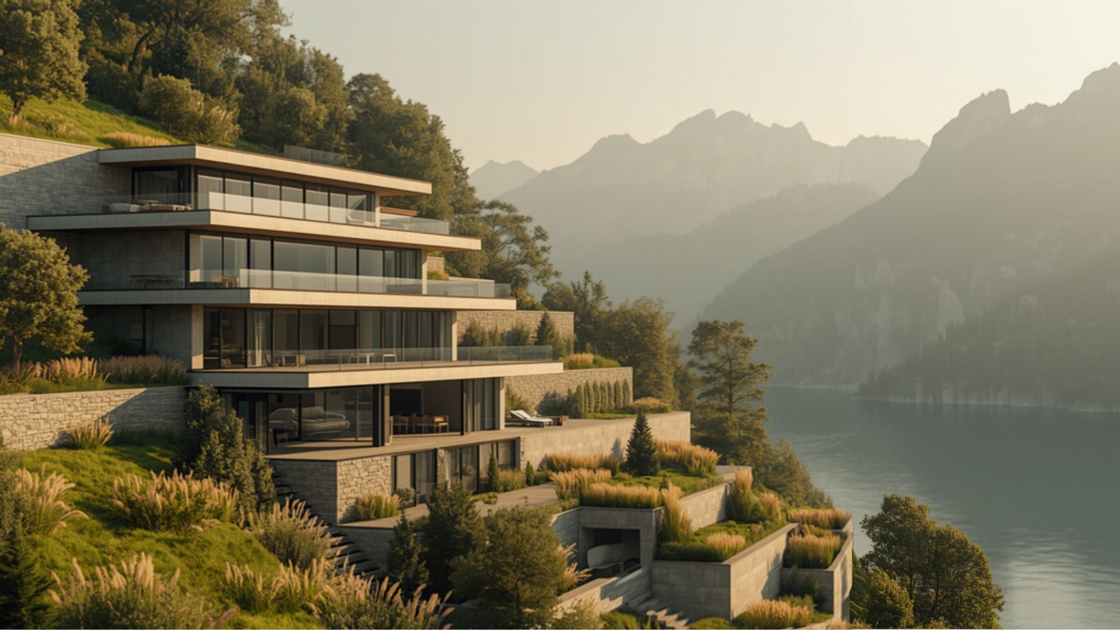 Illustrative Visualisierung: Terrassenhaus am Hang