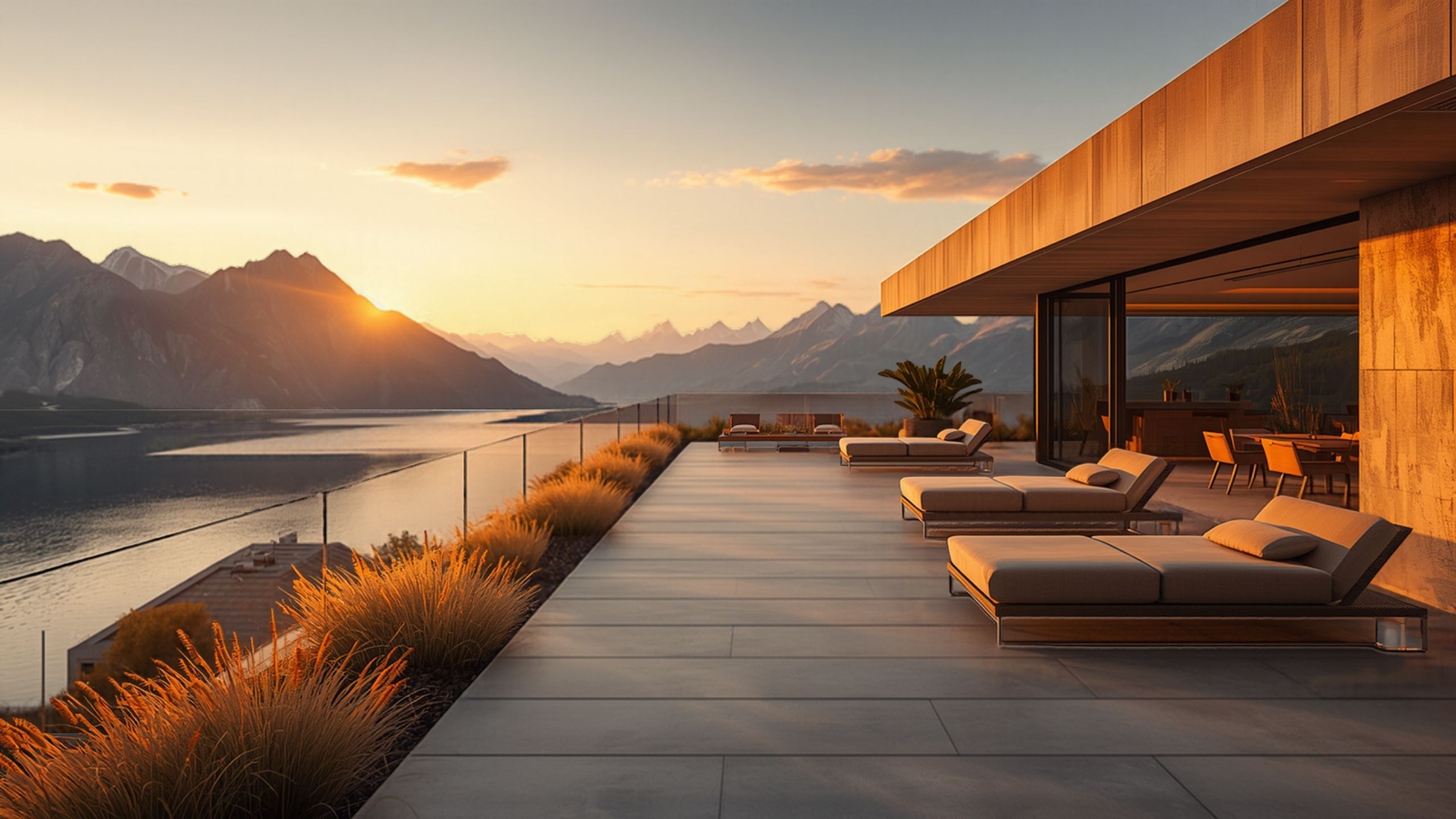 Dachterrasse bei Sonnenuntergang