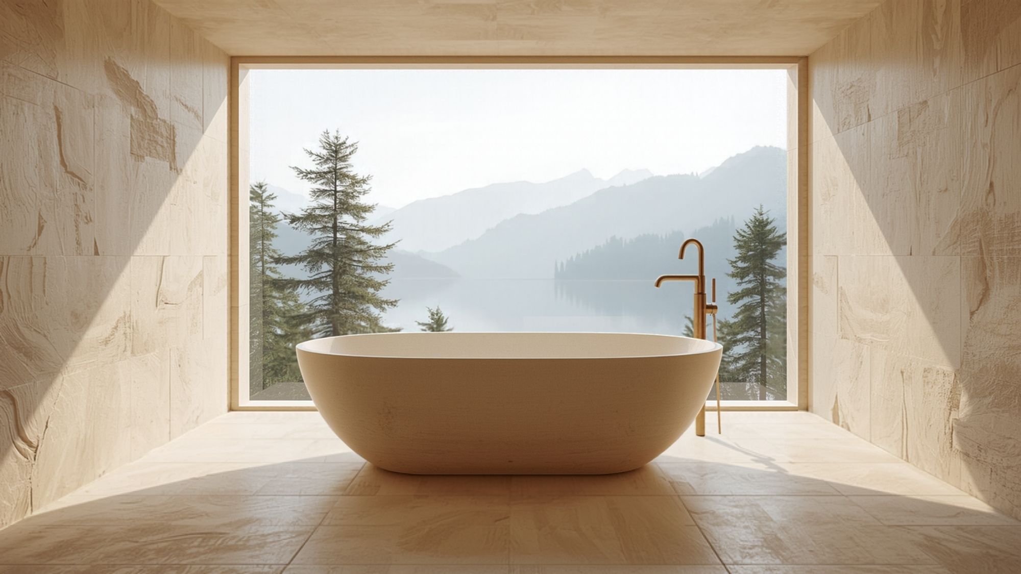 Bad aus Naturstein mit freistehender Wanne